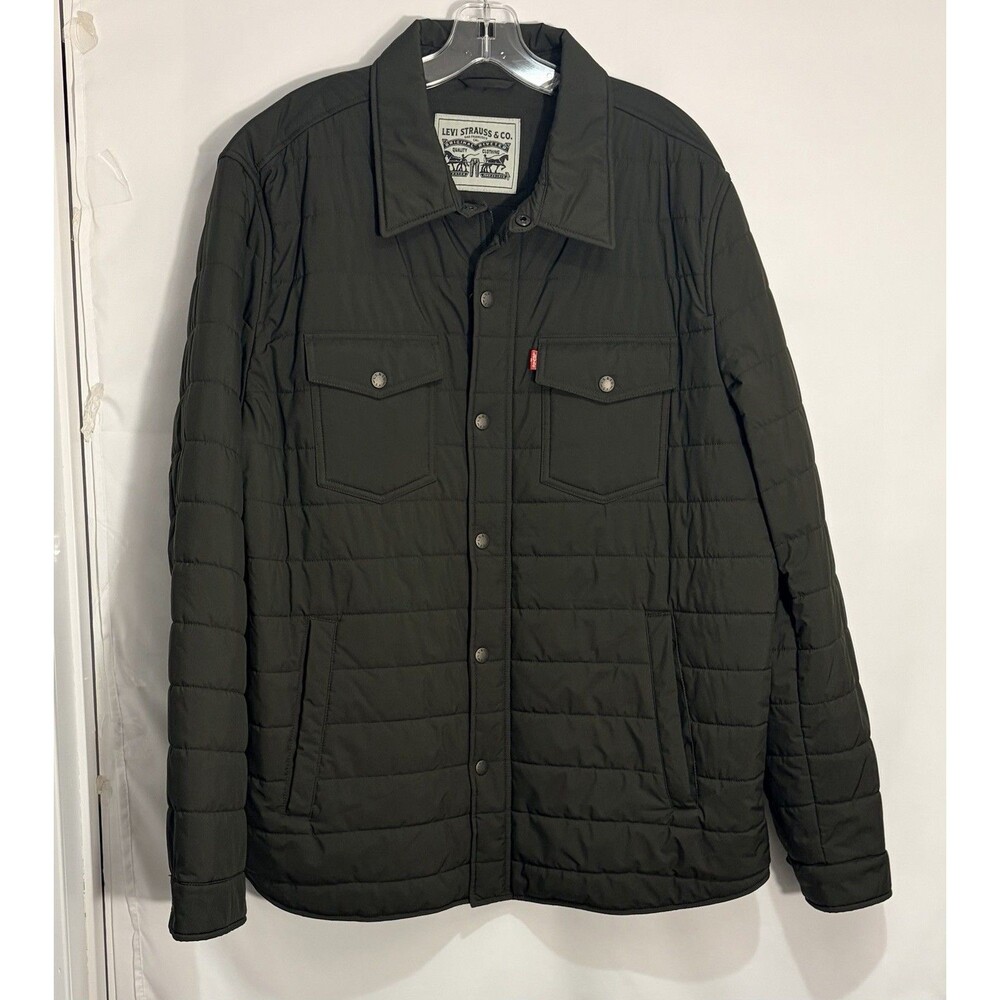 Levi's Men’sQuilted Shirt Jacket Size XL Snap Zip Lightweight Puffer Olive Green